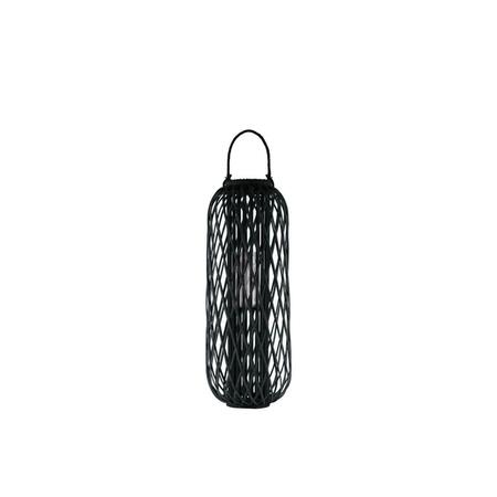 LETTHEREBELIGHT Bamboo Round Lantern with Braided Rope Lip & Handle, Lattice Design Body, Black - Tall LE2502062